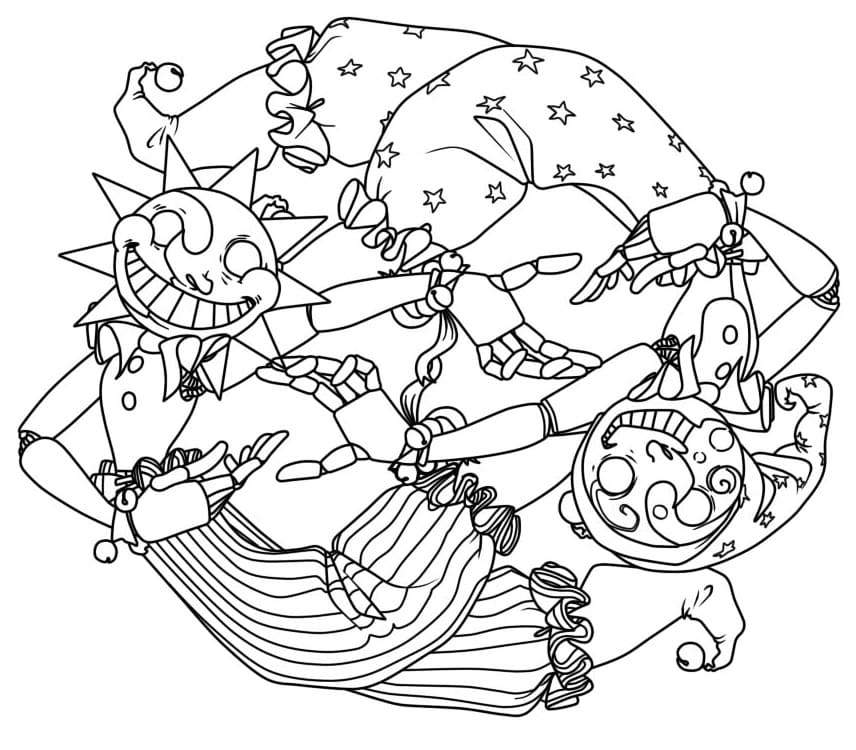 Creepy Sundrop and Moondrop FNAF Coloring Pages - Coloring Cool