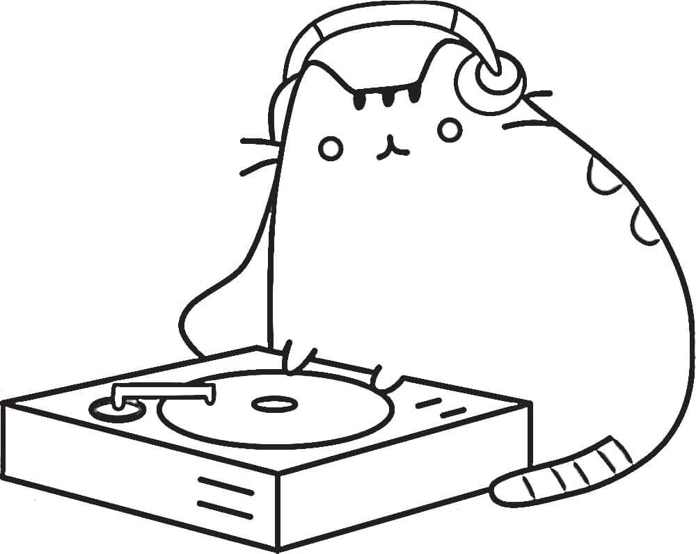 Pusheen Playing Music Coloring Page - Free Printable Coloring Pages for Kids