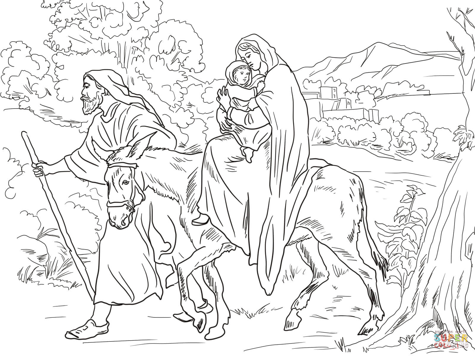 Mary and Joseph Flight Into Egypt coloring page | Free Printable ...