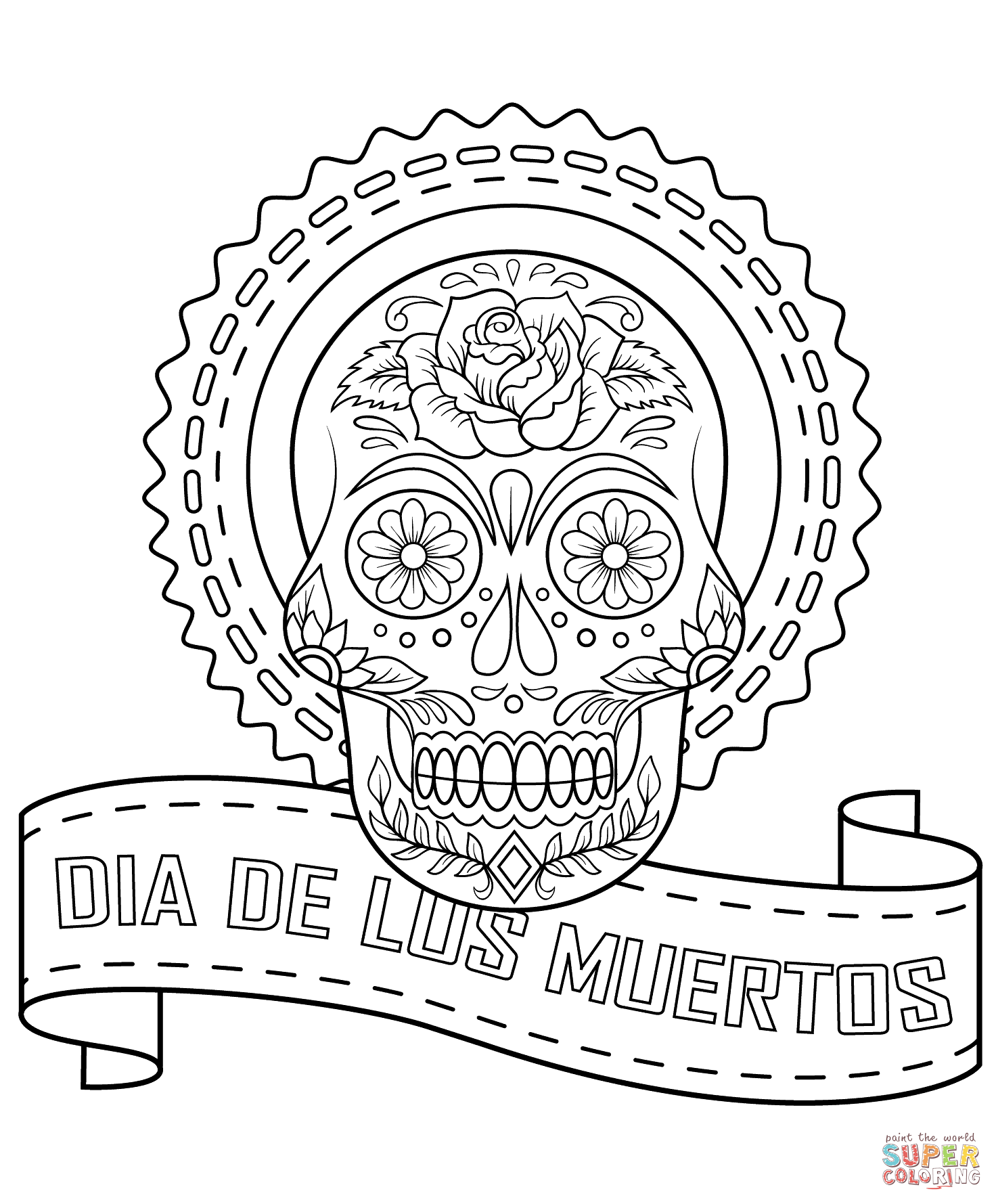 Dia De Los Muertos Sugar Skull coloring page | Free Printable ...