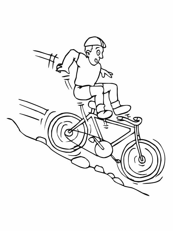 Bicycle Rider Falling Down From Hill Coloring Page : Coloring Sun