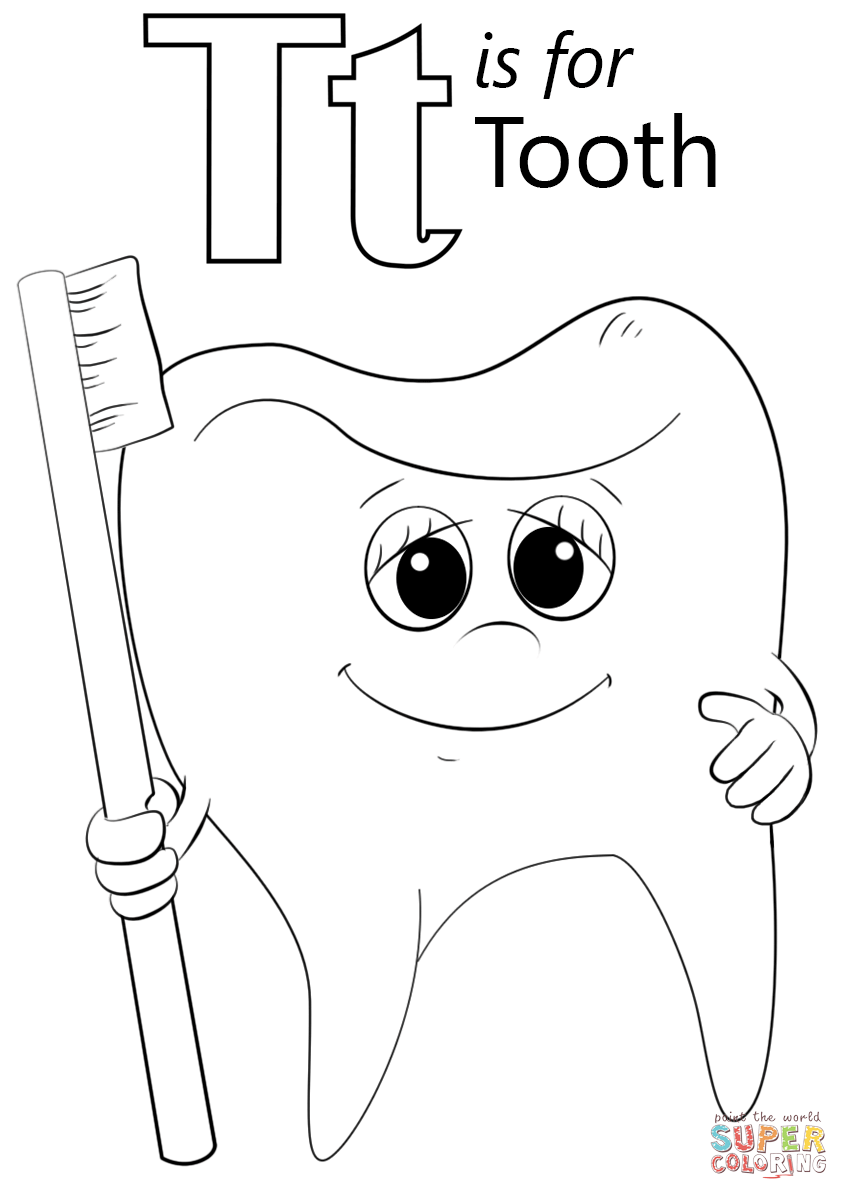 Letter T is for Tooth coloring page | Free Printable Coloring Pages