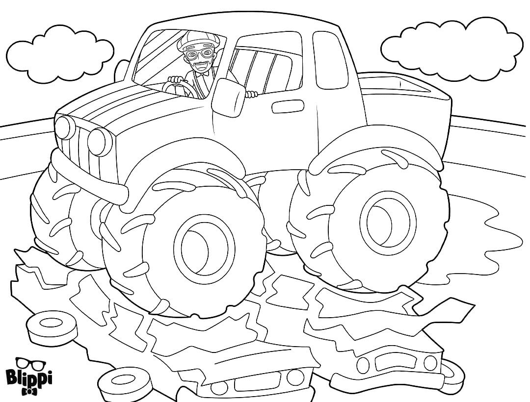Blippi in Monster Truck Coloring Page - Free Printable Coloring Pages for  Kids