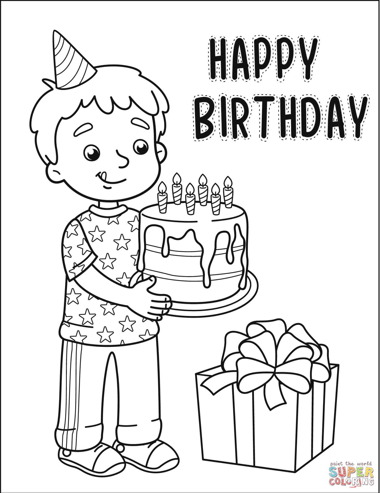 Happy Birthday with Boy coloring page | Free Printable Coloring Pages