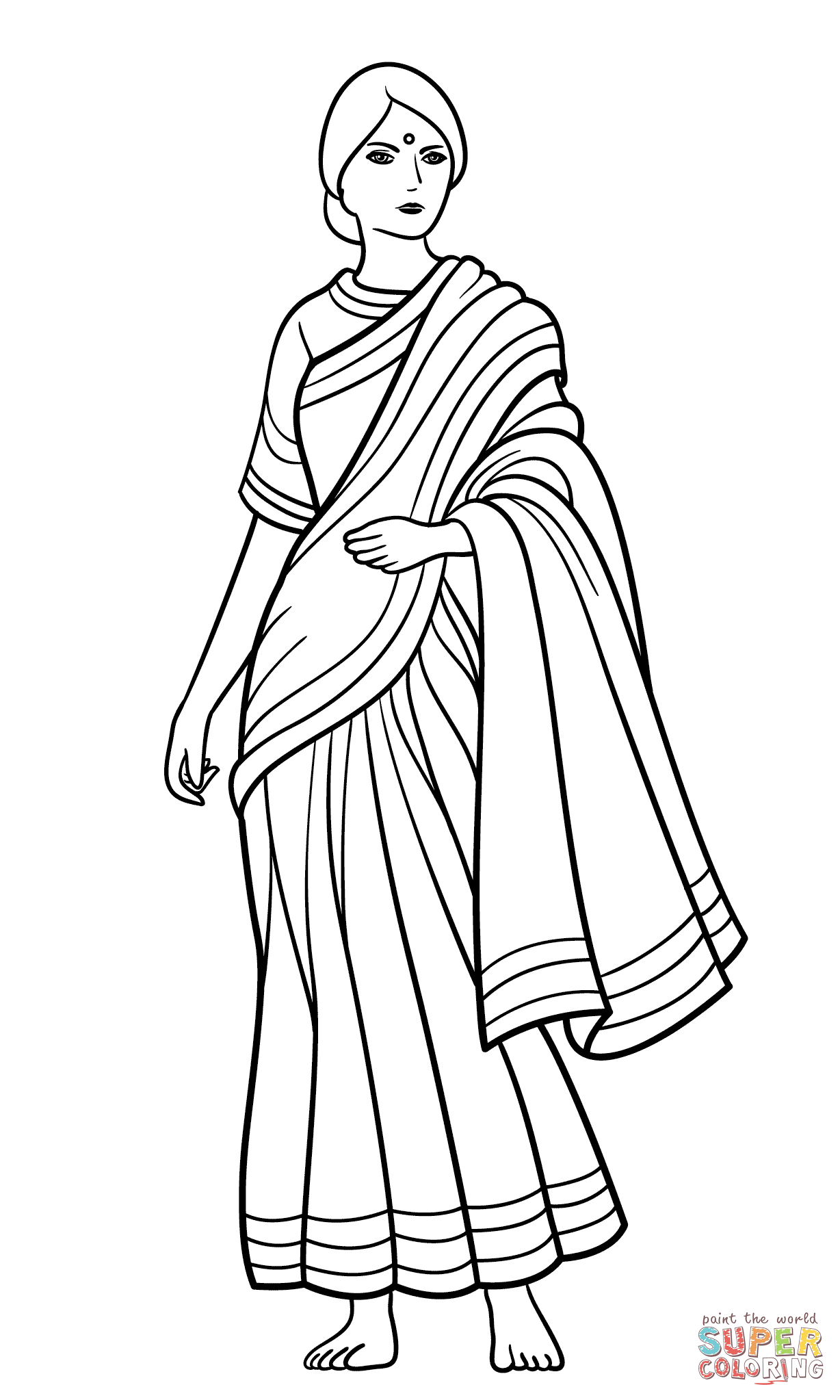 Indian Woman In Sari Coloring Page   Free Printable Coloring Pages ...