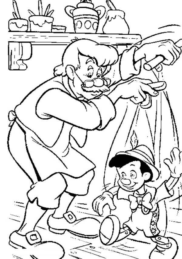 Mr Geppetto Play Pinocchio the String Puppet Coloring Pages | Bulk ...