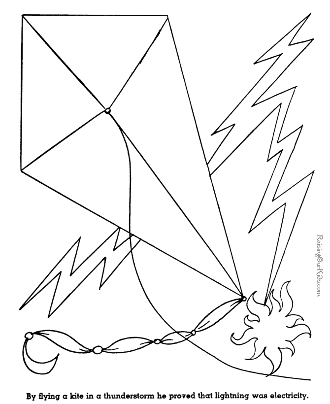 Benjamin Franklin kite coloring page 015 | First grade social studies…