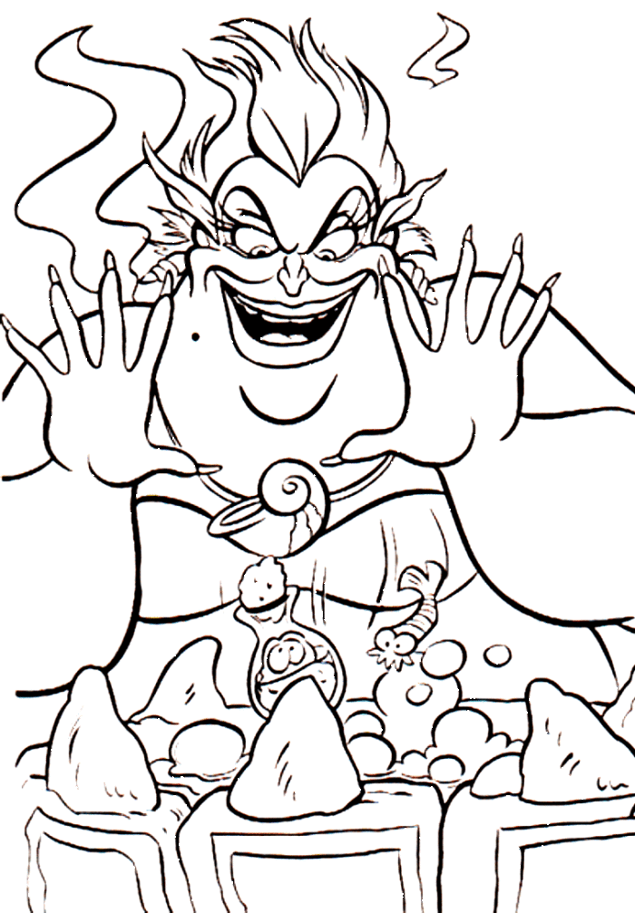 Ursula Making Poison Little Mermaid Coloring Page - Disney 