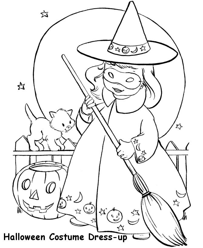Halloween Costume Coloring Page - Cute Witch costume - Free 