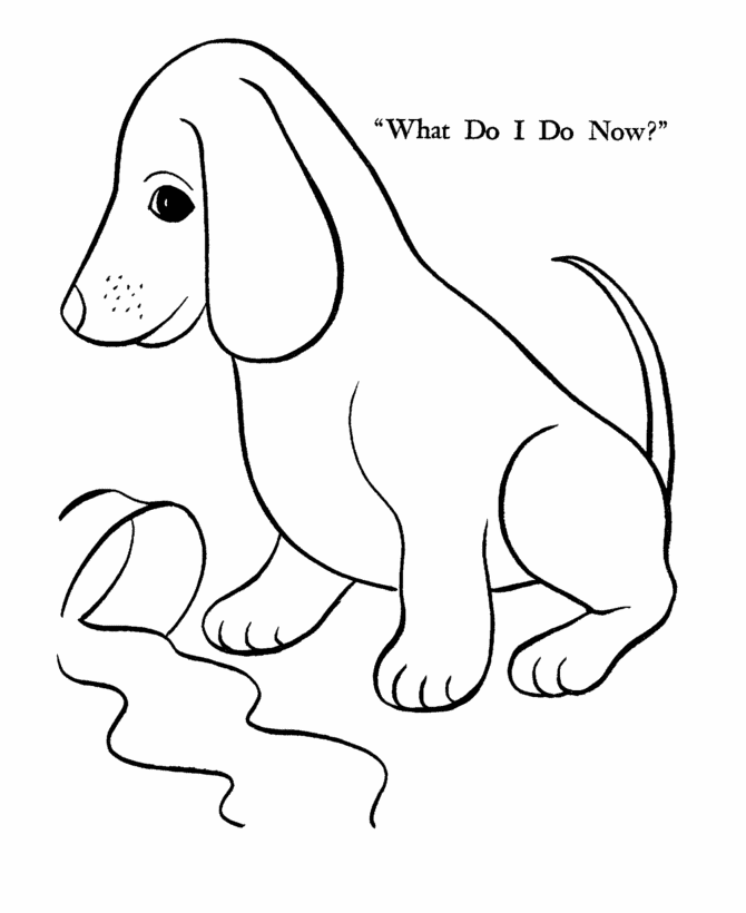 Pet Dog Coloring Pages | Puppy spilled his bowl Pet Coloring Pages 