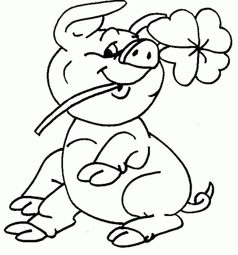 Pig With Four Leaf Clover Coloring For Kids - Kids Colouring Pages