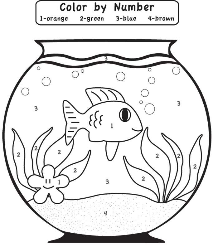 play game fishbowl color by number coloring Page for kids 