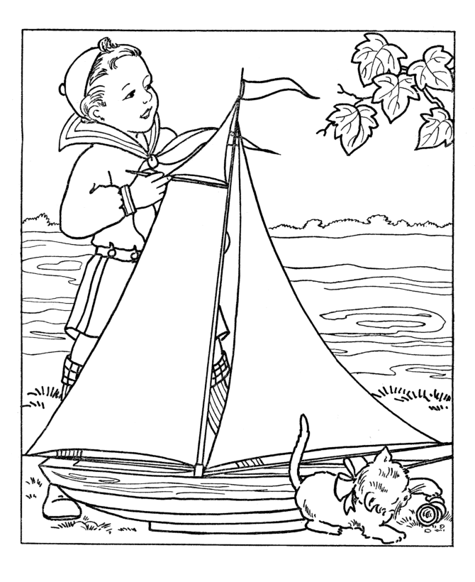 Boy with large model sale boat Coloring Pages | kids coloring 