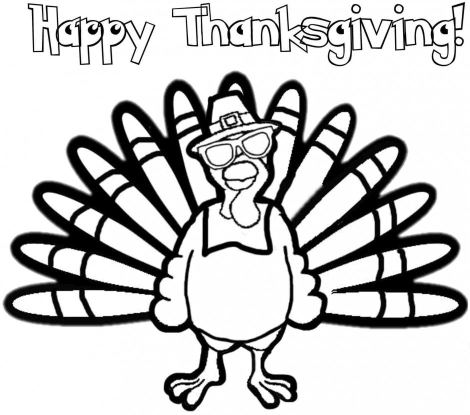 Happy Thanksgiving - Turkey with glasses coloring page