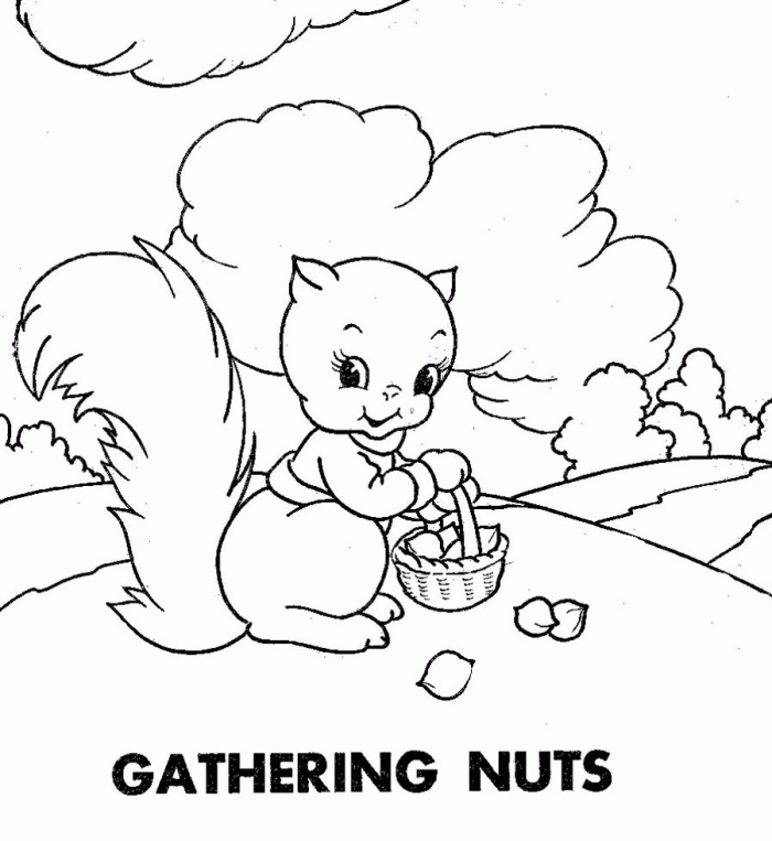 Squirrel Gathering Nuts Coloring Page