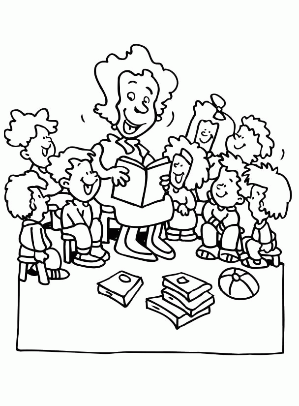 Teachers And Kids Coloring Page For Kids - Teacher Coloring Pages 