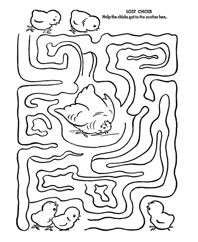 Maze Activity Sheet Pages | Kids Challenging Lost Chicks Maze 