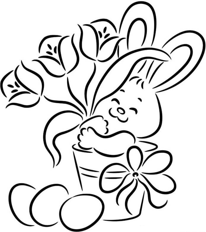 print easter bunny with flower and egg easy easter coloring