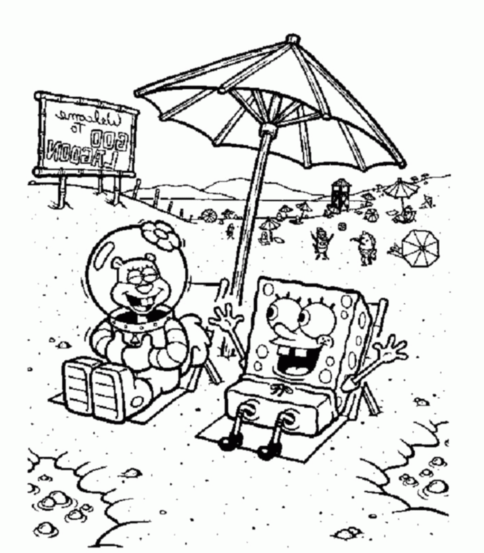 Spongebob And Sandy On The Beach Coloring Pages: Spongebob And 