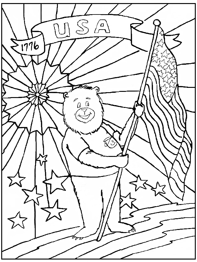 Bear And USA Flag Coloring Pages: Bear And USA Flag Coloring Pages