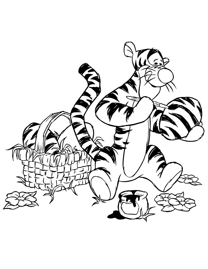Tigger Painting Easter Egg Coloring Page | Free Printable Coloring 