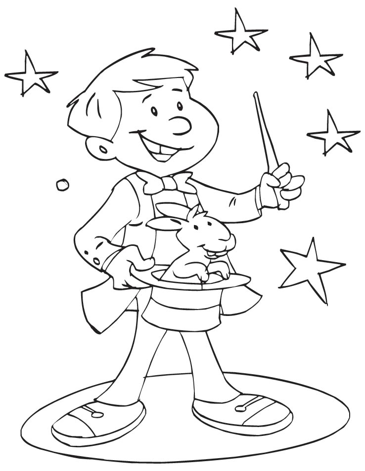 A young magician showing magic coloring page | Download Free A 