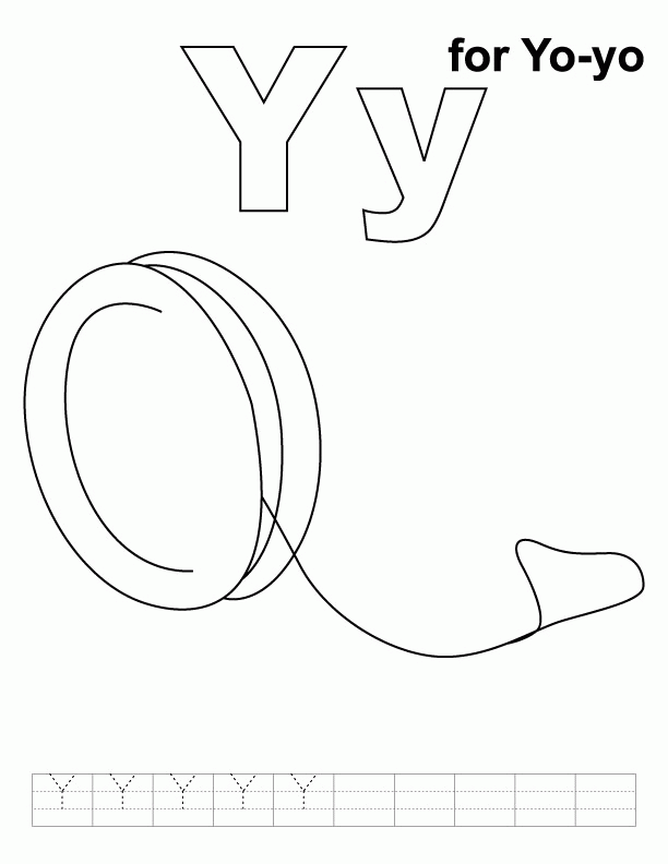 Y for yo-yo coloring page with handwriting practice | Download 