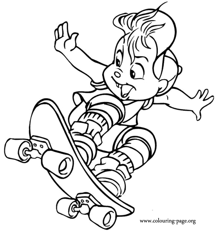 Alvin and the Chipmunks - Alvin skateboarding coloring page