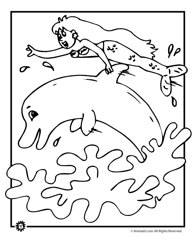 mermaid with dolphins Colouring Pages (page 2)