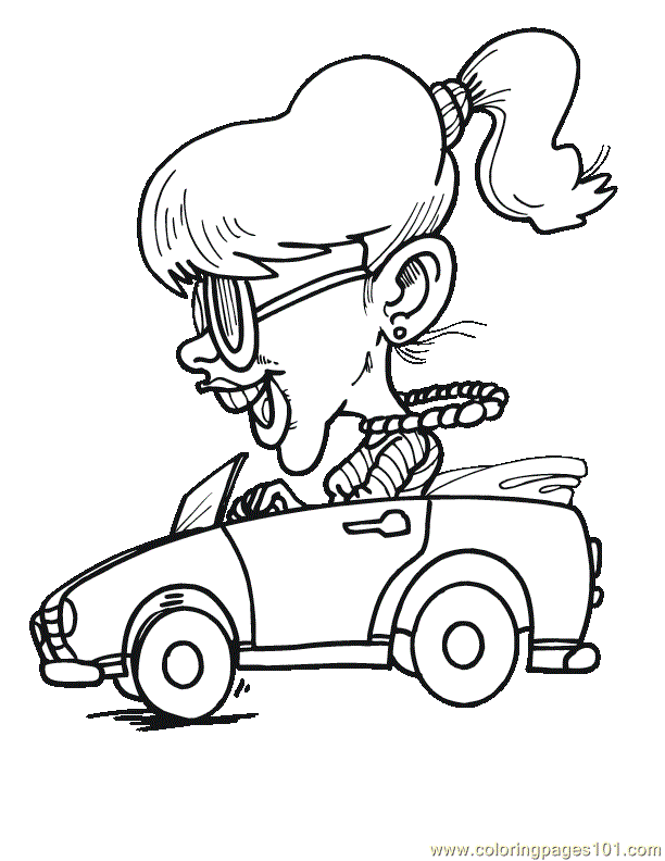 printable coloring page girl happy driving car sports racing cars 