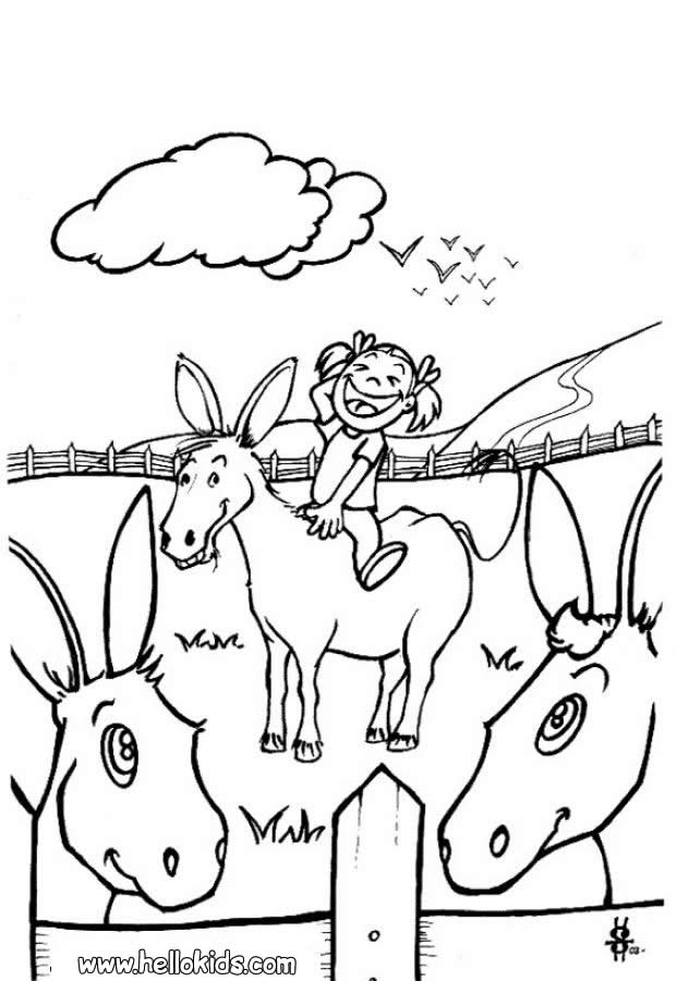 Donkey and Girls Smile - Donkey Coloring Pages : Coloring Pages 