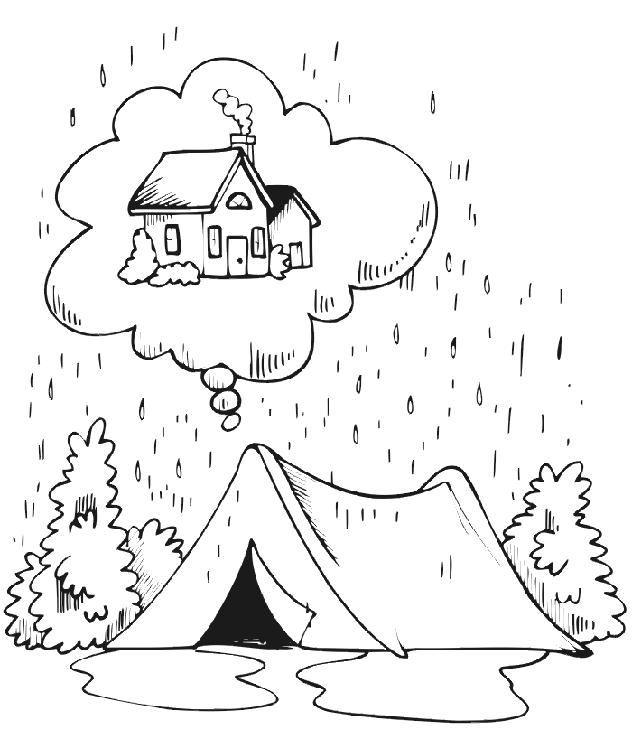 Camping Coloring Page | Camping In Rain, Dreaming Of Home
