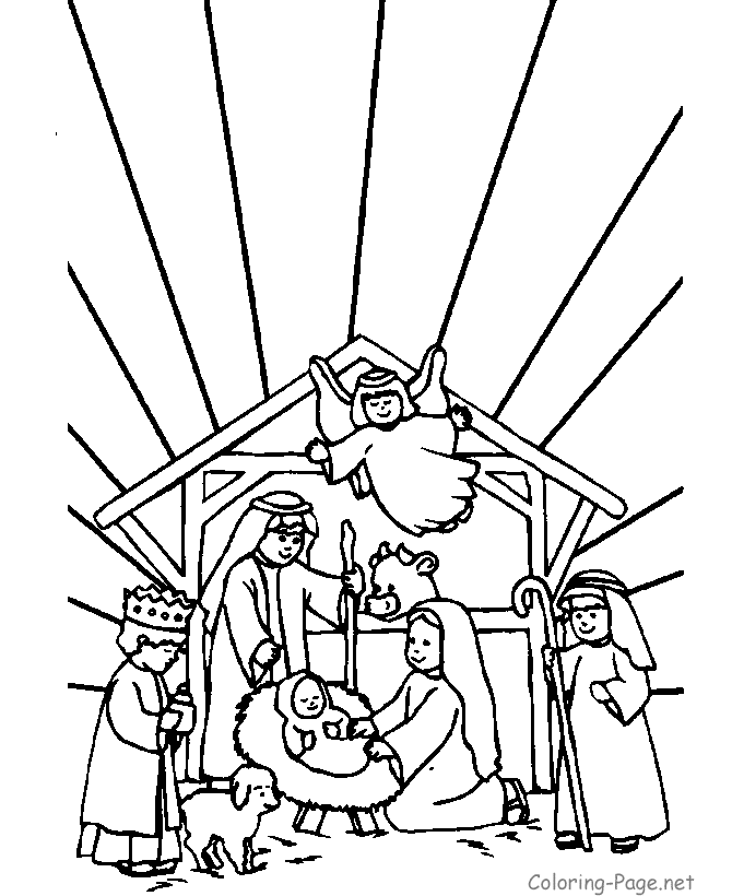 Christian Coloring Page - Manger Scene