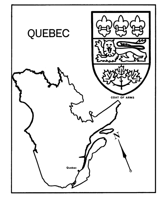 Canada Day - Quebec - Map / Coat of Arms Coloring Pages 