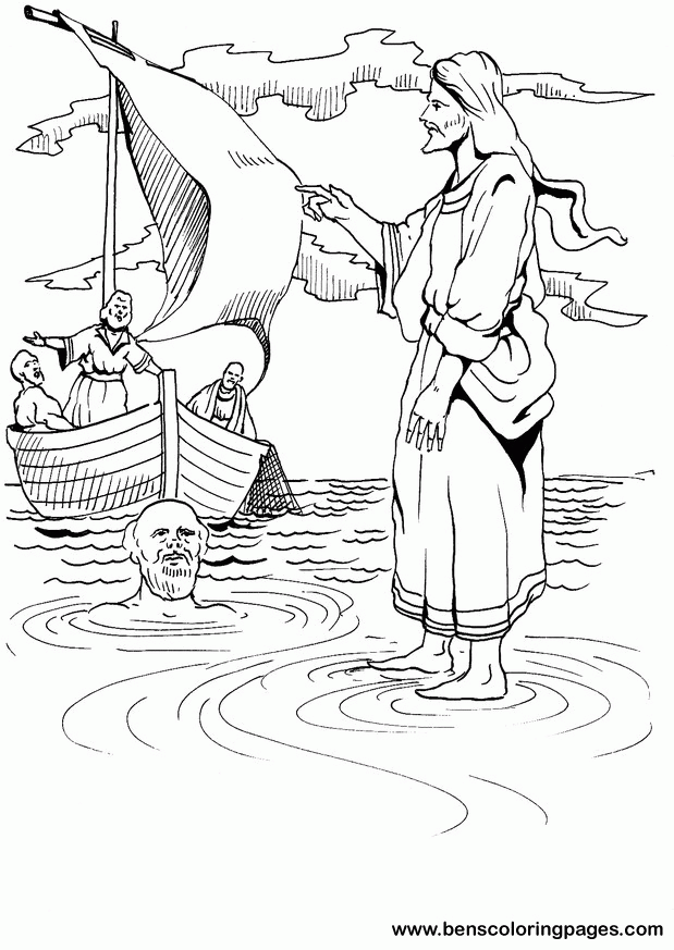 Peter Walks On Water Coloring Page