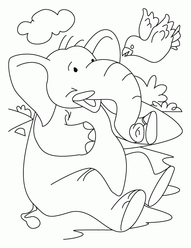 Elephant with a bird coloring page | Download Free Elephant with a 