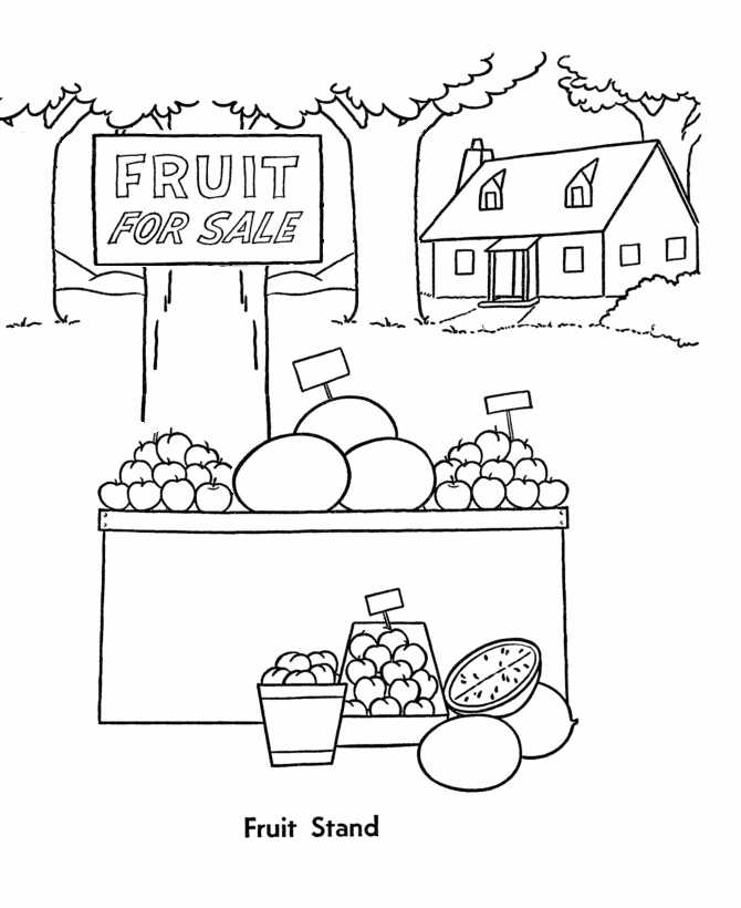 Fall Coloring Pages - Harvest Fruit Stand Coloring Page Sheets of 