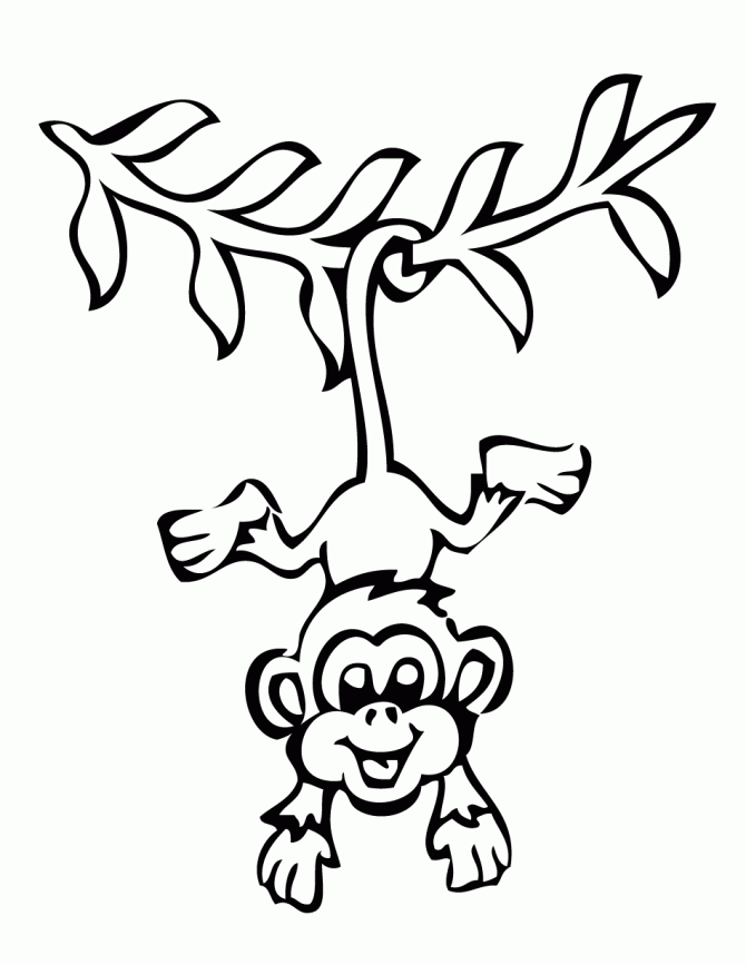 Monkey Coloring Page For Kids : Printable Coloring Book Sheet 