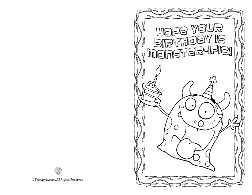 Fantasy Jr. | Monster Birthday Card Coloring Page