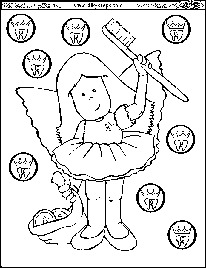 Girl tooth fairy colouring picture