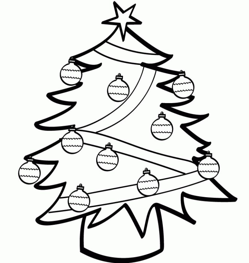 Christmas Tree With Beautiful Ornaments Coloring Page - Kids 