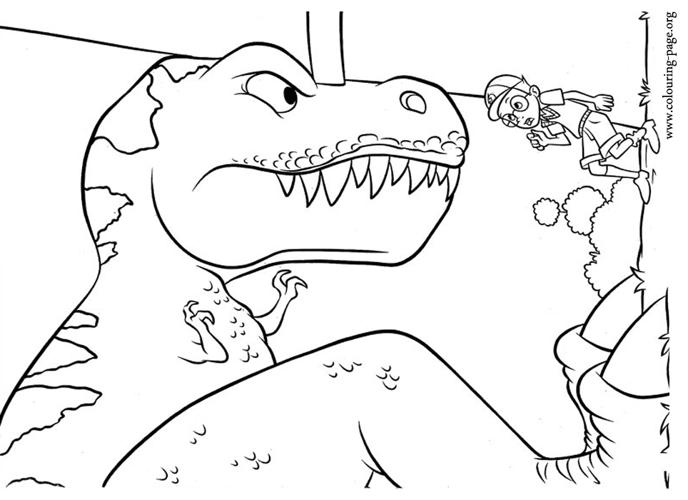 Meet the Robinsons - Tiny the T.Rex attacking Lewis coloring page