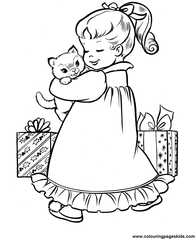 Free printable Christmas coloring sheets - It's a Kitten for kids 