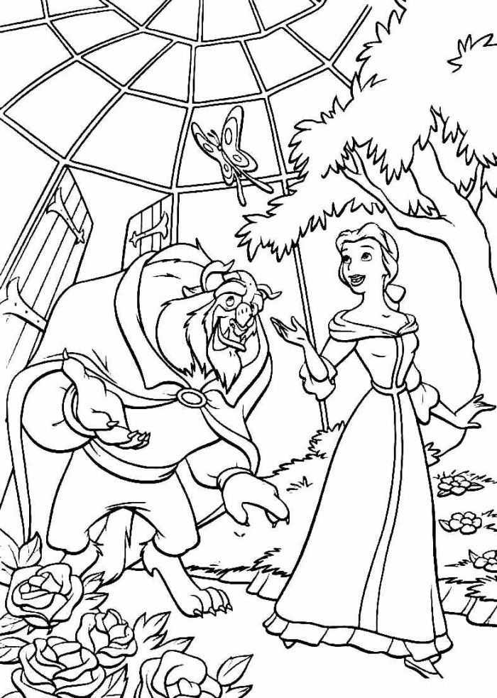Belle and Beast in Green Room Beauty and The Beast Coloring Page 