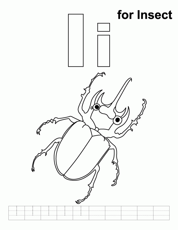 I for insect coloring page with handwriting practice | Download 