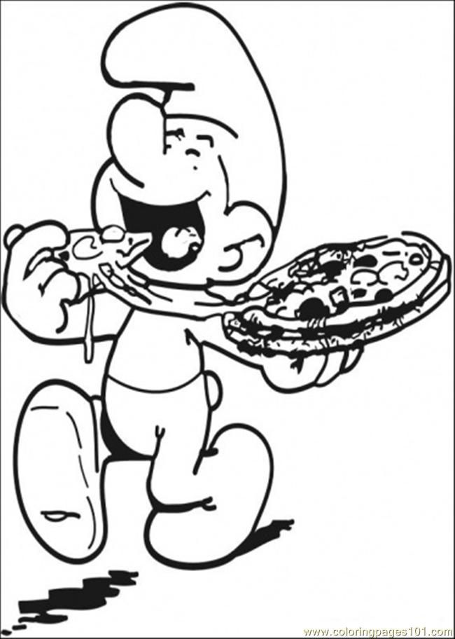 Coloring Pages Smurf Is Eating Some Pizza (Cartoons > Others 