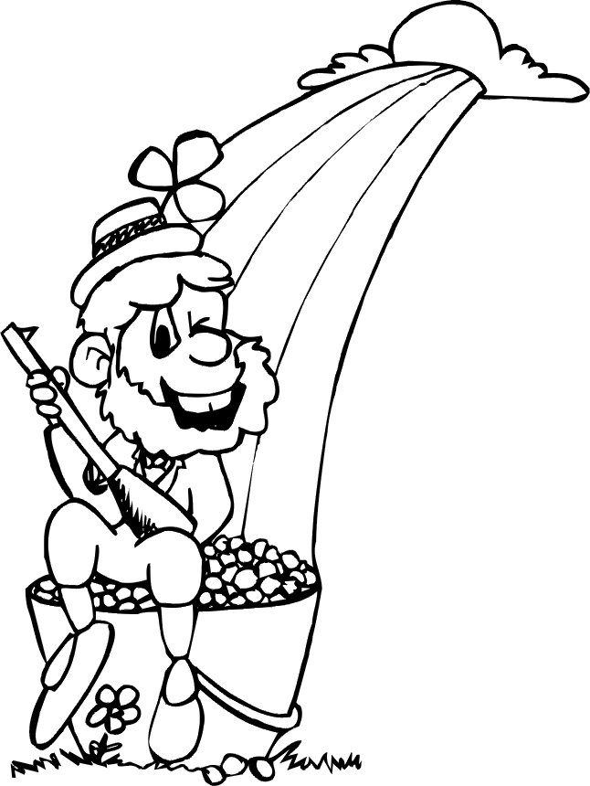 Leprechaun with Pot of Gold Coloring Page #