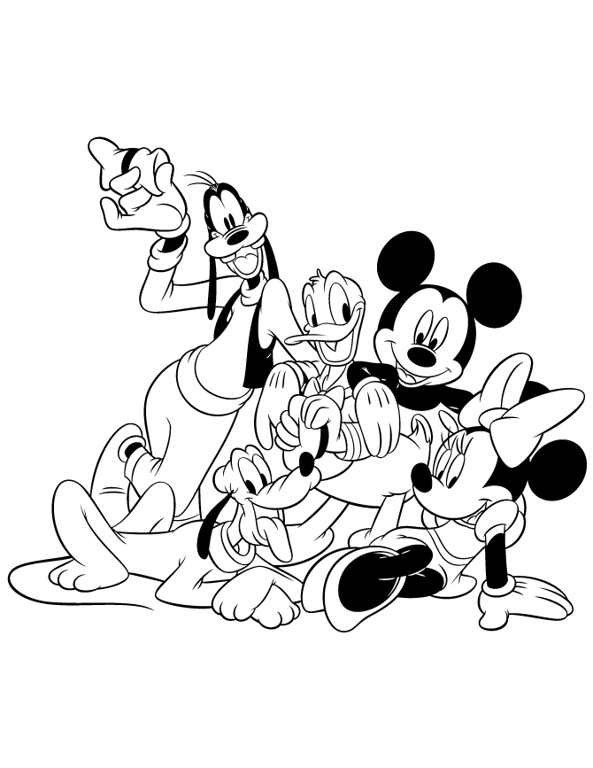 Mickey Minnie Donald Pluto Goofy Friends Coloring Page | HM 