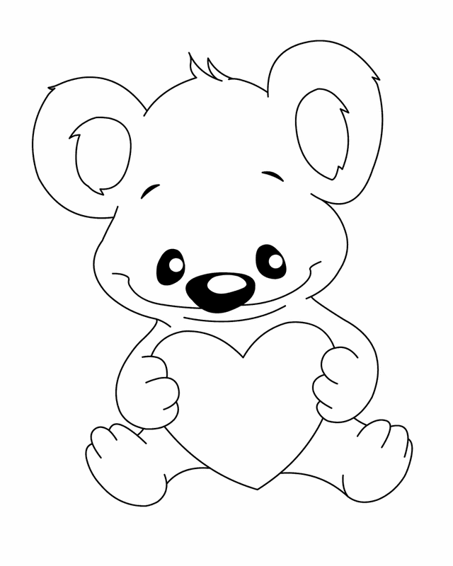 koala bear and heart printable coloring pages