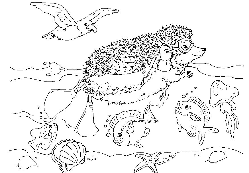 Hedgie In The Ocean Coloring Page